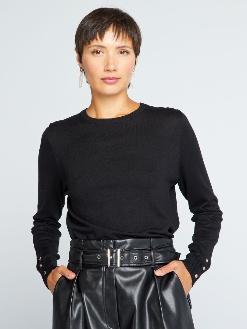 Pullover a maglia fine nero - Kiabi