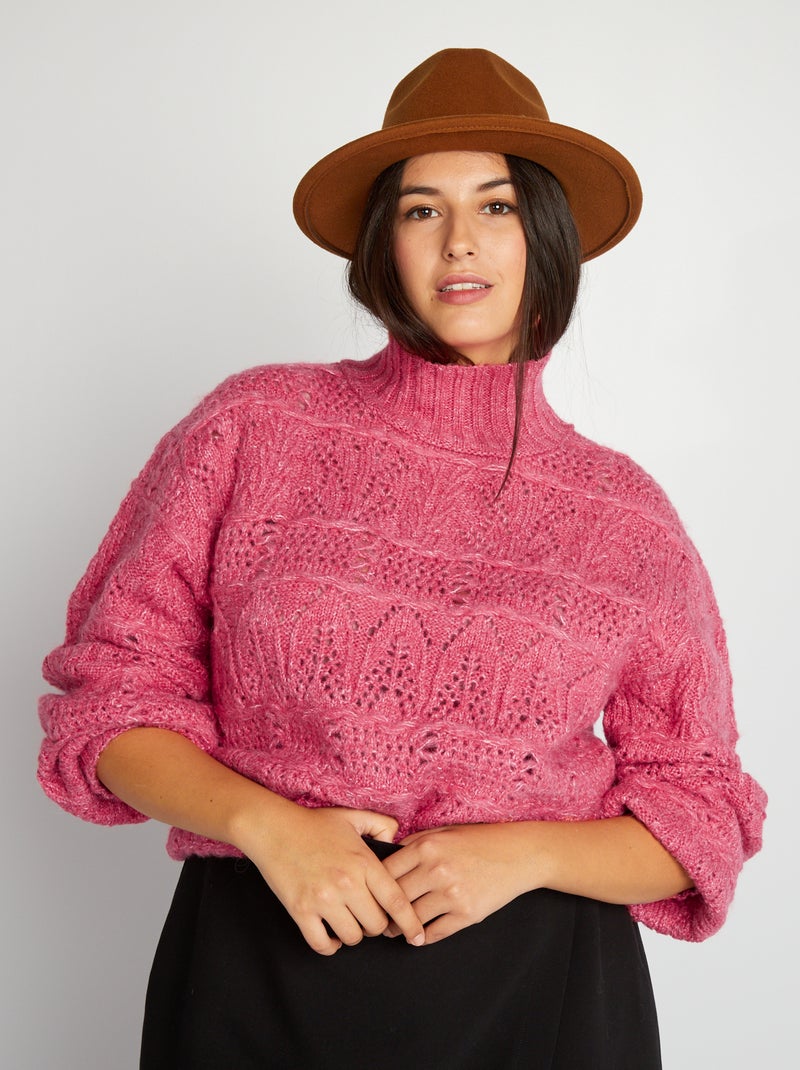 Pullover a maglia grossa traforata ROSA - Kiabi