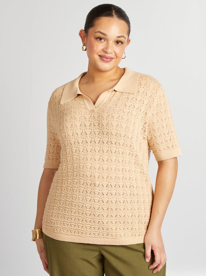 Pullover a maniche corte lavorato a maglia BEIGE - Kiabi