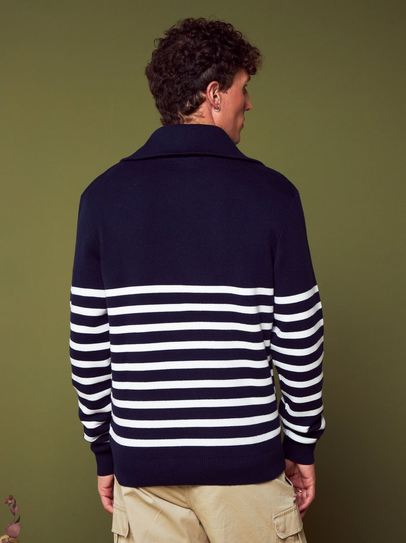 Pullover a righe a collo alto con zip - Blu/Bianco - 15.00