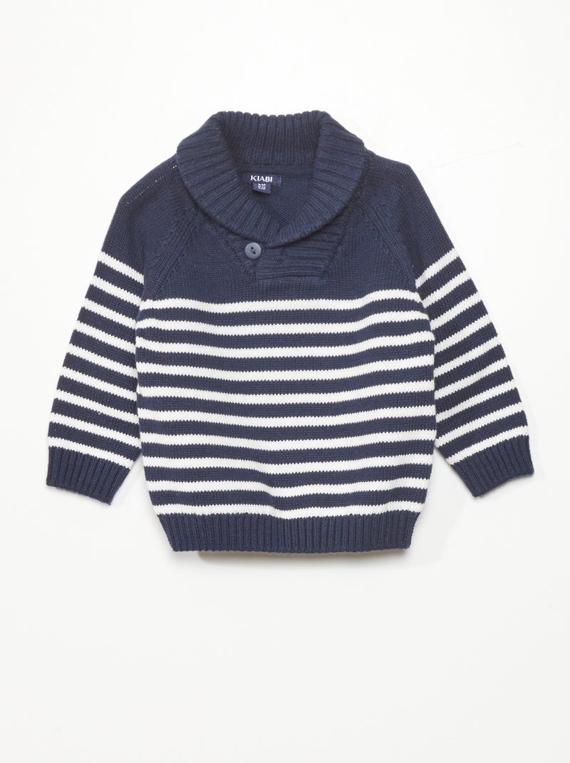 Pullover a righe con collo a scialle a righe blu - Kiabi