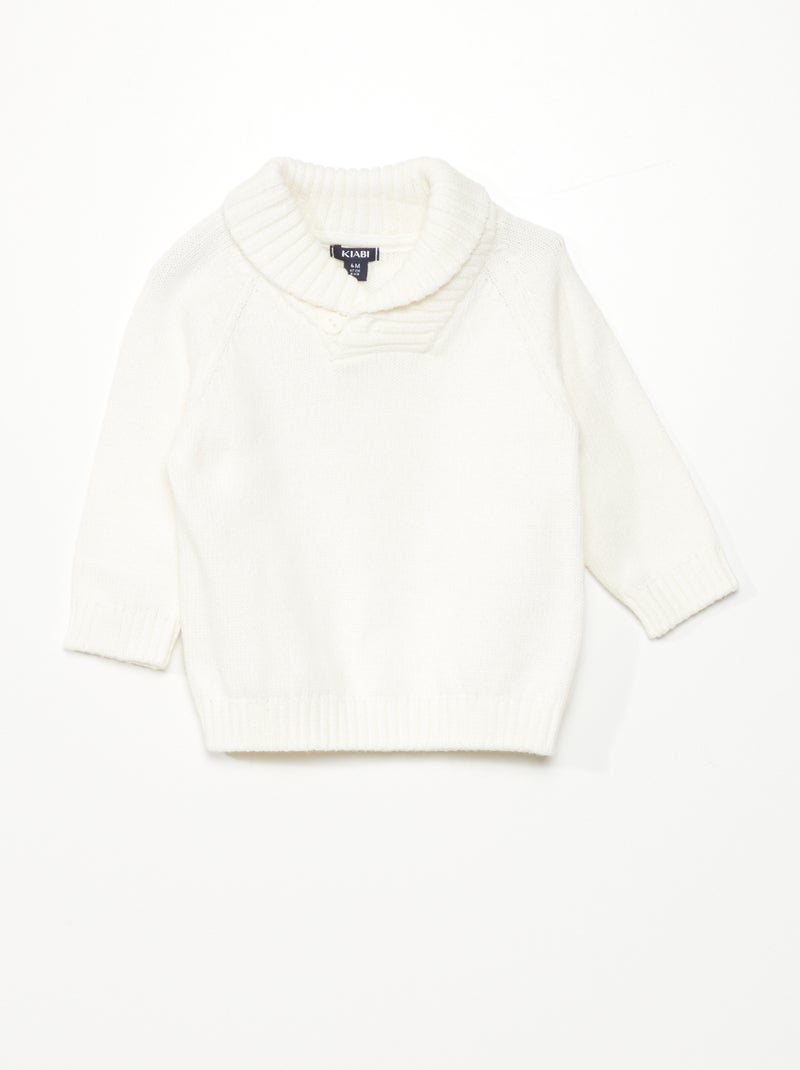 Pullover a righe con collo a scialle Bianco - Kiabi