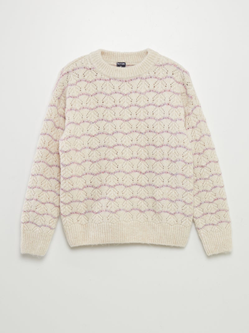 Pullover a righe in maglia pointelle BEIGE - Kiabi