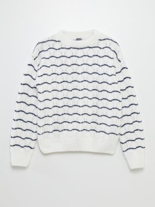 Pullover a righe in maglia pointelle