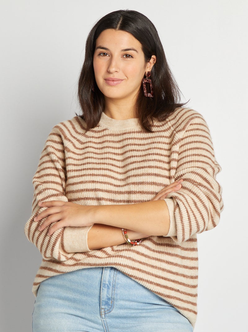 Pullover a righe lavorato a maglia BEIGE - Kiabi