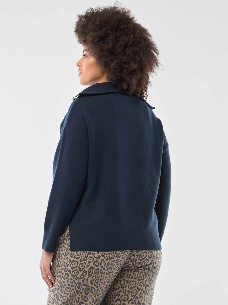 Cardigan Donna Color Petrolio Con Collo Lupetto E Zip &ndash; Maglia Calda Autunno/Inverno