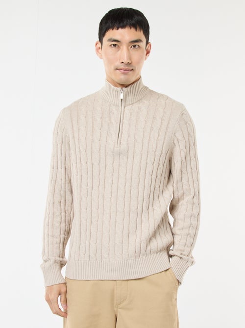 Pullover collo a lupetto con zip e lavorazione a trecce in cotone - Kiabi