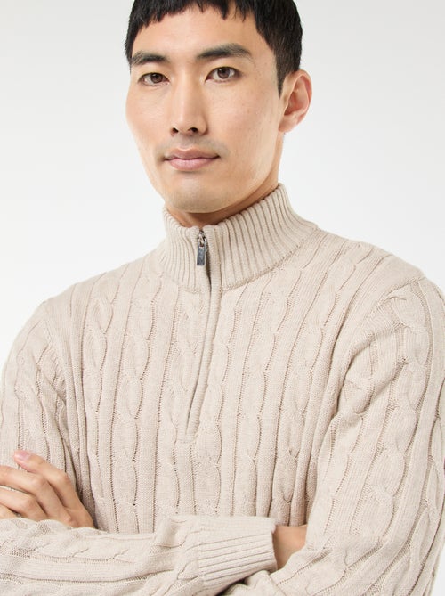 Pullover collo a lupetto con zip e lavorazione a trecce in cotone - Kiabi