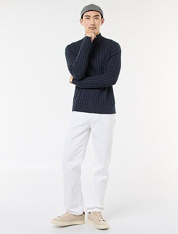 Pullover collo a lupetto con zip e lavorazione a trecce in cotone