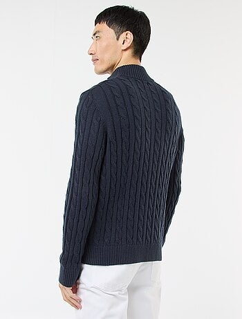 Pullover collo a lupetto con zip e lavorazione a trecce in cotone