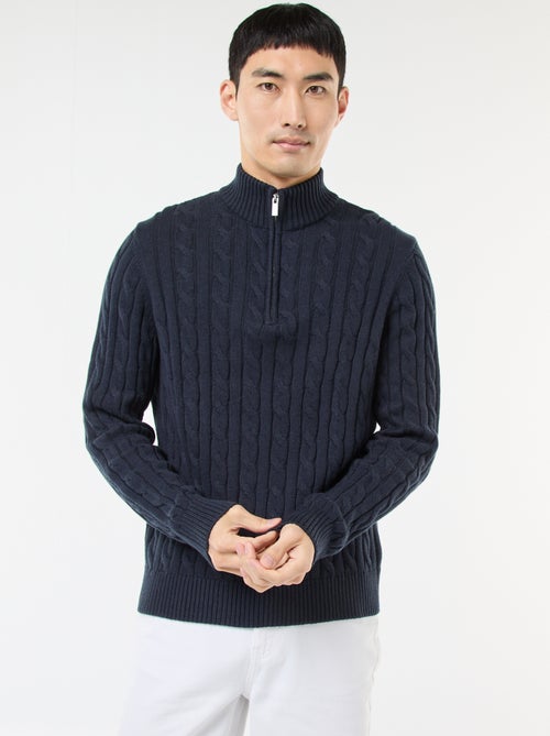 Pullover collo a lupetto con zip e lavorazione a trecce in cotone - Kiabi