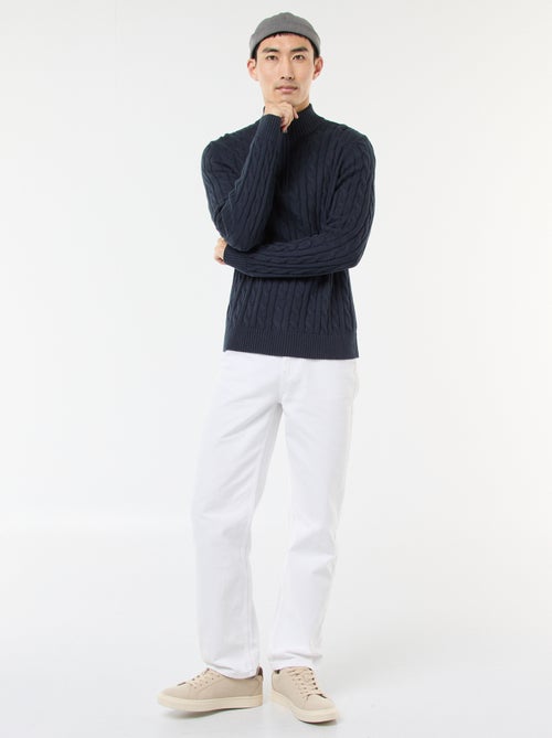 Pullover collo a lupetto con zip e lavorazione a trecce in cotone - Kiabi