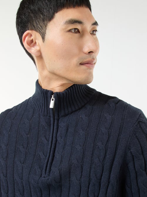 Pullover collo a lupetto con zip e lavorazione a trecce in cotone - Kiabi