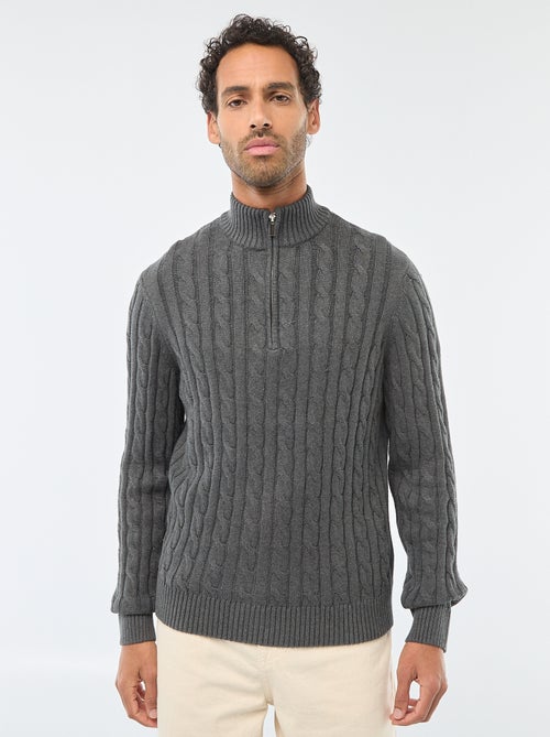 Pullover collo a lupetto con zip e lavorazione a trecce in cotone - Kiabi