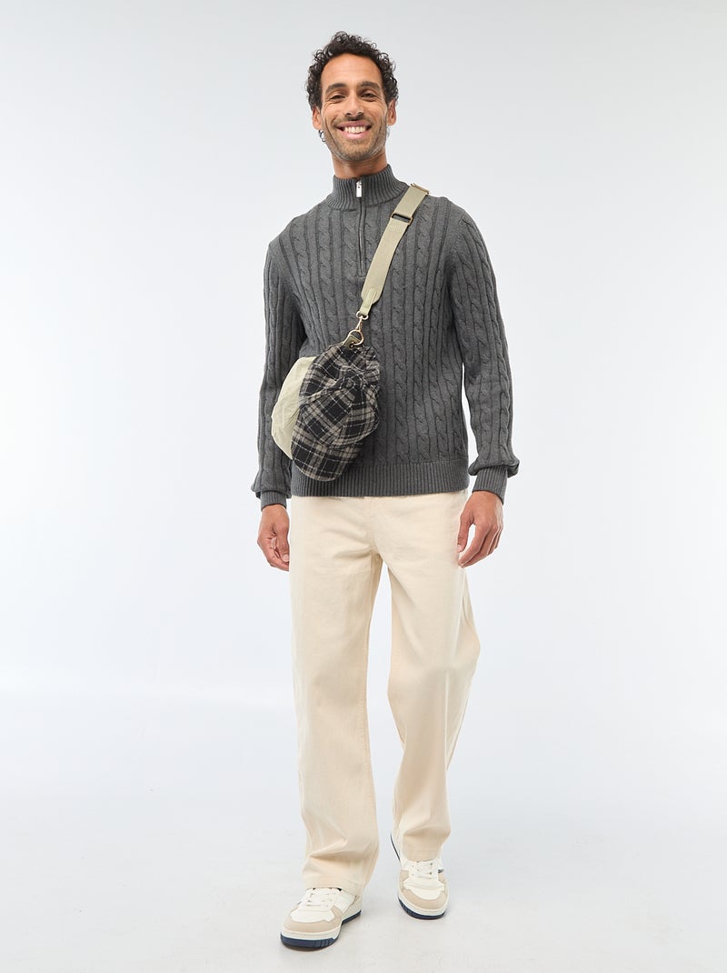 Pullover collo a lupetto con zip e lavorazione a trecce in cotone Grigio - Kiabi