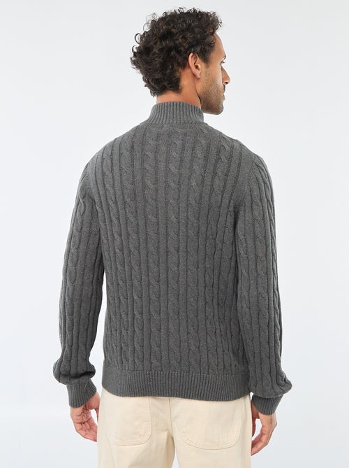 Pullover collo a lupetto con zip e lavorazione a trecce in cotone - Kiabi