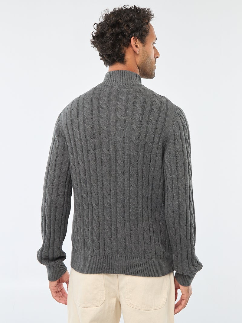 Pullover collo a lupetto con zip e lavorazione a trecce in cotone Grigio - Kiabi