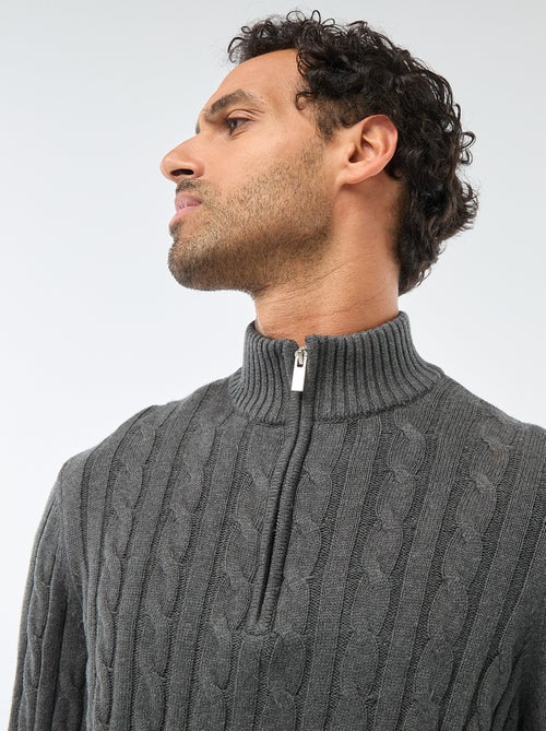 Pullover collo a lupetto con zip e lavorazione a trecce in cotone - Kiabi