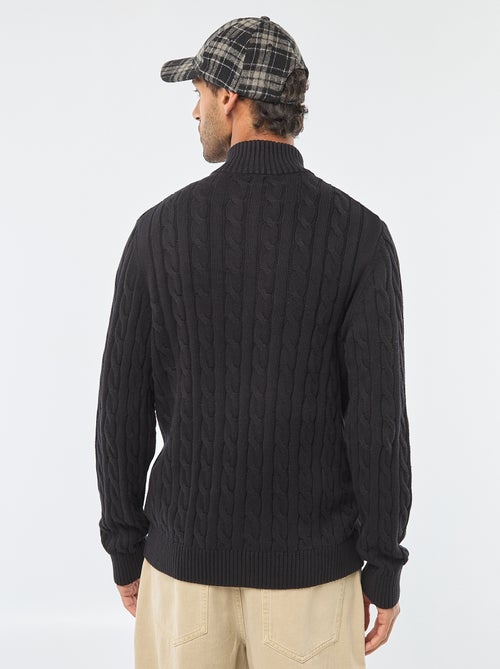 Pullover collo a lupetto con zip e lavorazione a trecce in cotone - Kiabi