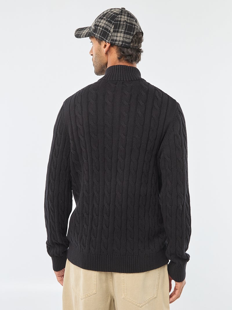 Pullover collo a lupetto con zip e lavorazione a trecce in cotone Nero - Kiabi