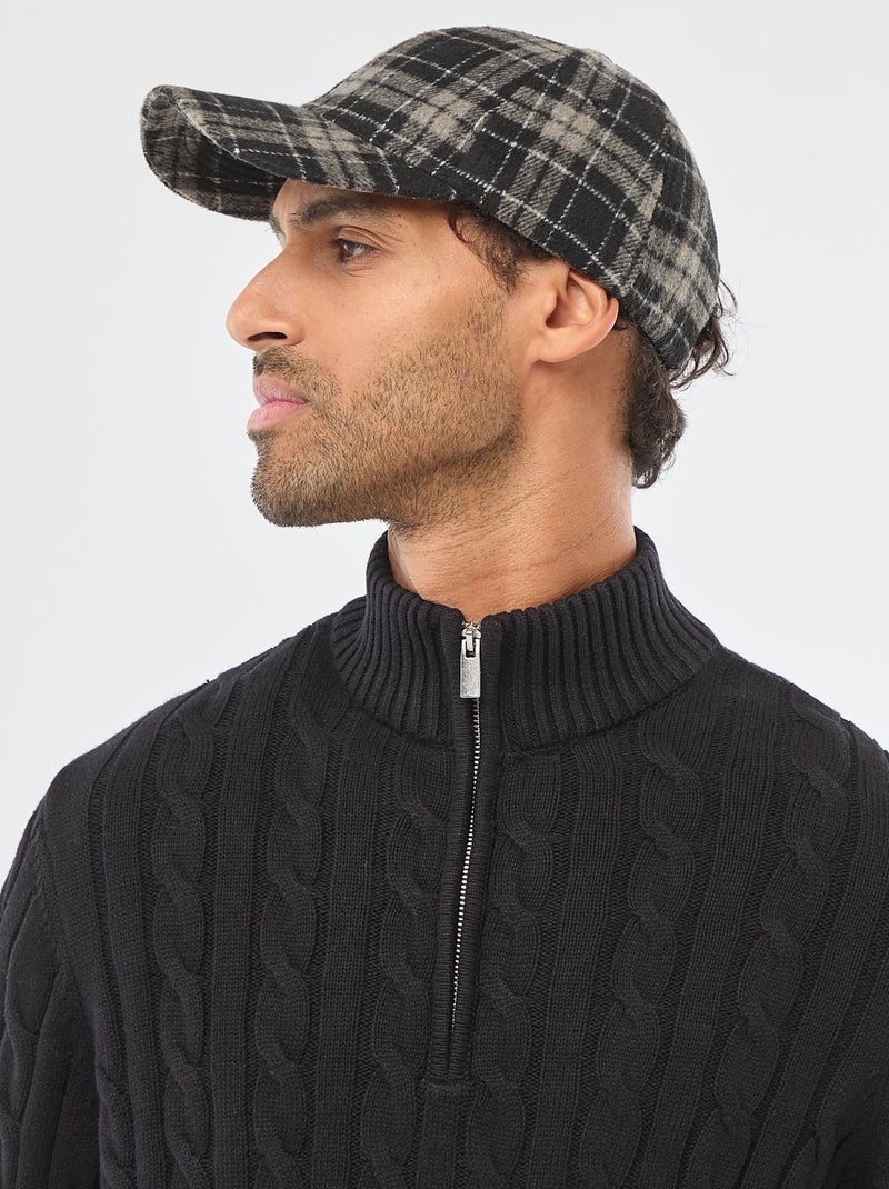 Pullover collo a lupetto con zip e lavorazione a trecce in cotone Nero - Kiabi