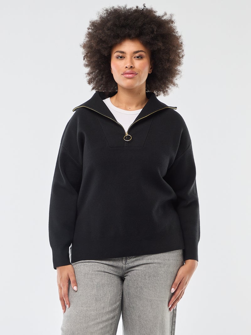 Pullover collo a lupetto con zip Nero - Kiabi