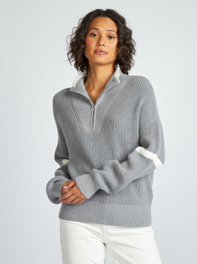 Pullover collo alto con zip GRIGIO - Kiabi