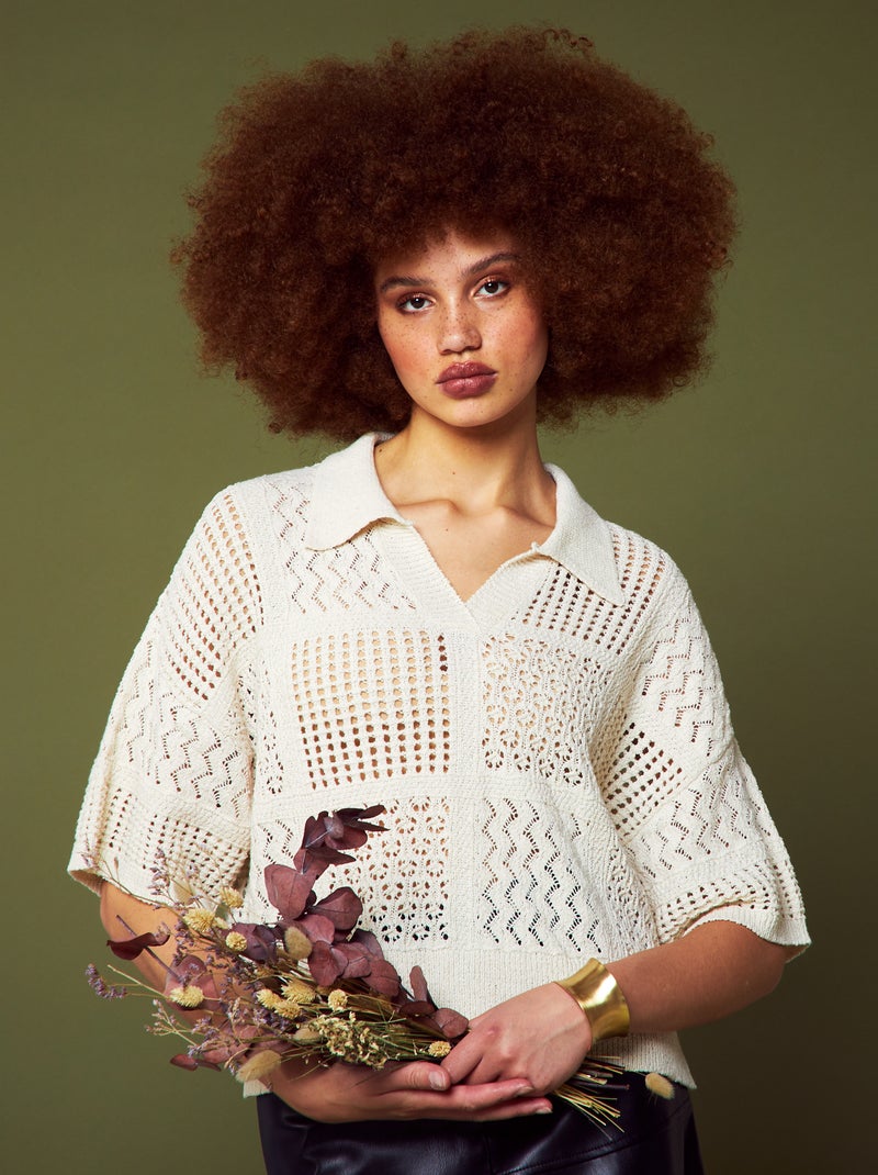 Pullover collo polo morbido lavorato a maglia BEIGE - Kiabi