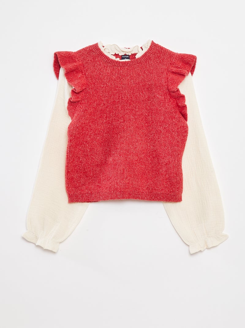 Pullover con camicetta 2 in 1 rosso - Kiabi