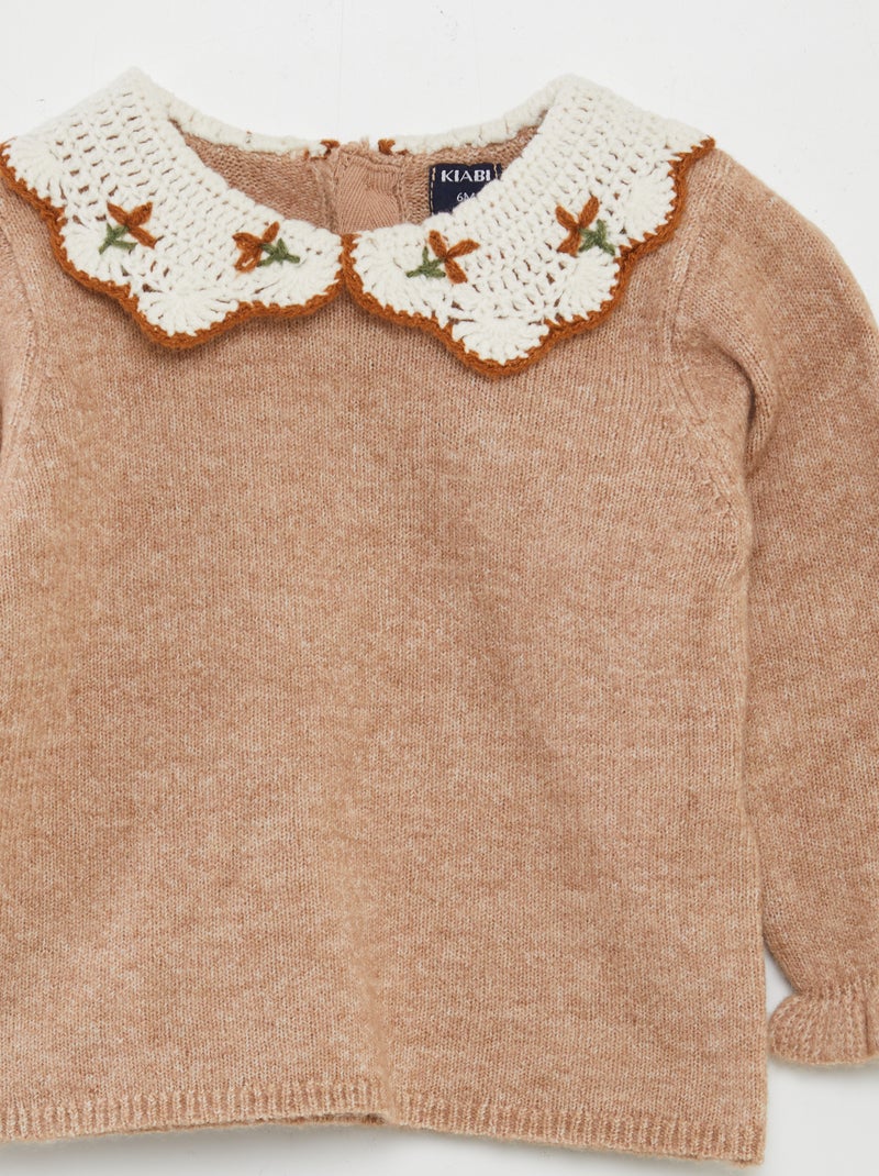 Pullover con colletto claudine BEIGE - Kiabi