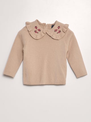 Pullover con colletto claudine ricamato