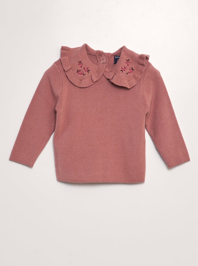 Pullover con colletto claudine ricamato ROSA - Kiabi