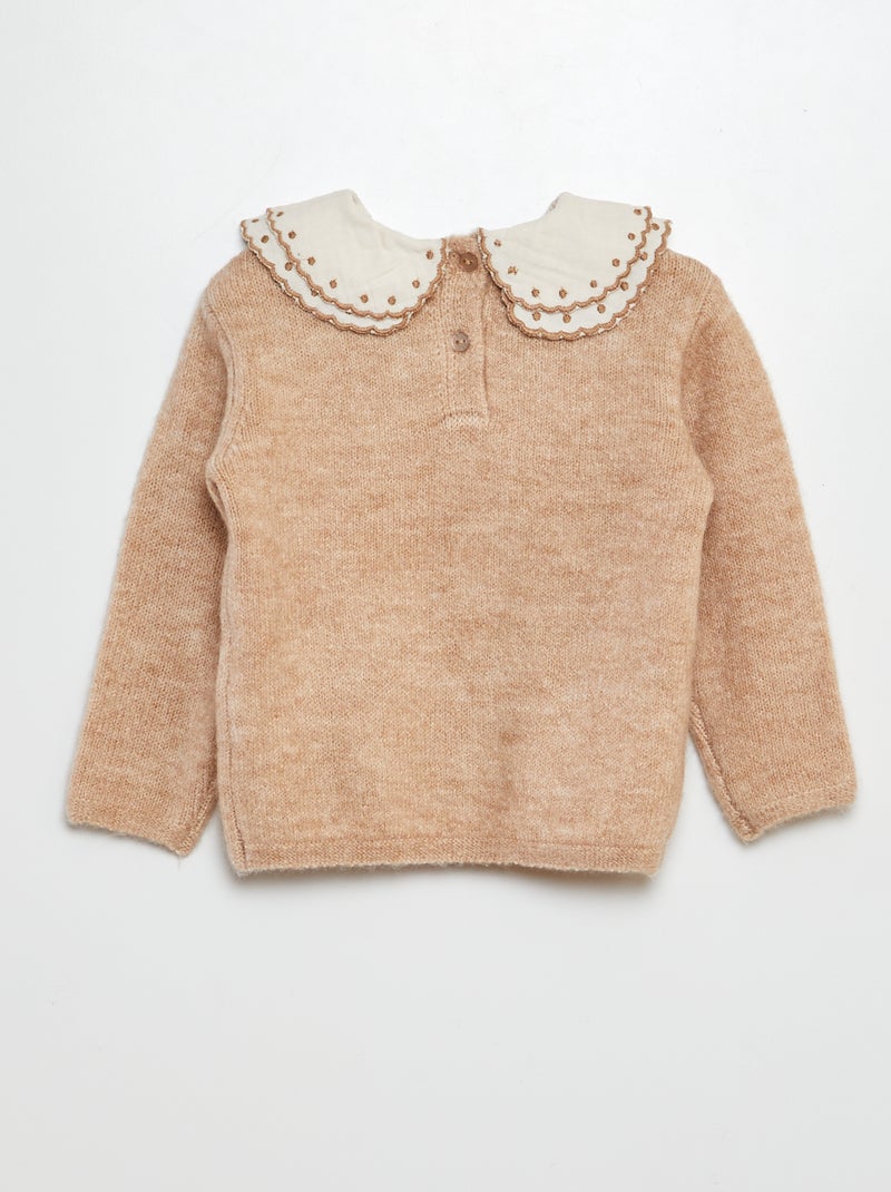 Pullover con collo in garza di cotone BEIGE - Kiabi