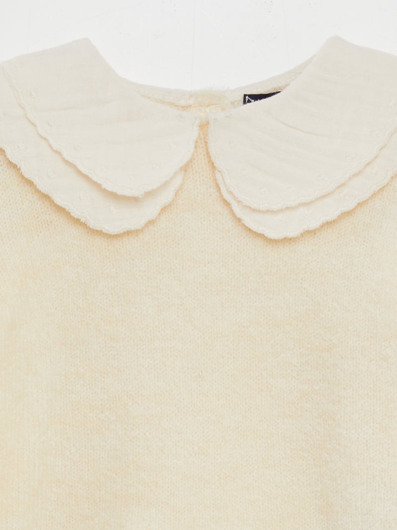 Pullover con collo in garza di cotone BIANCO - Kiabi