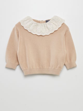 Pullover con collo in voile di cotone