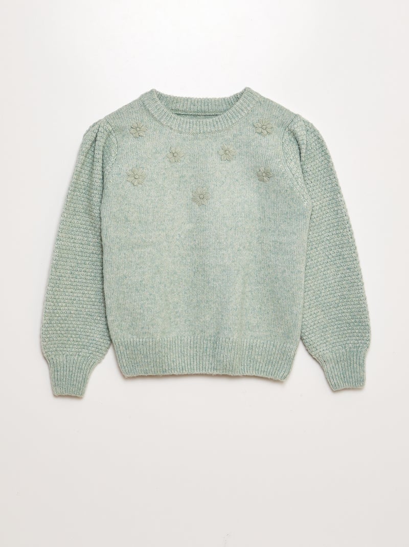 Pullover con fiori ricamati VERDE - Kiabi