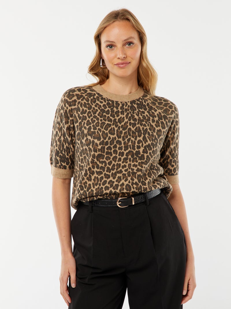 Pullover con maniche 3/4 lavorato a maglia Beige - Kiabi