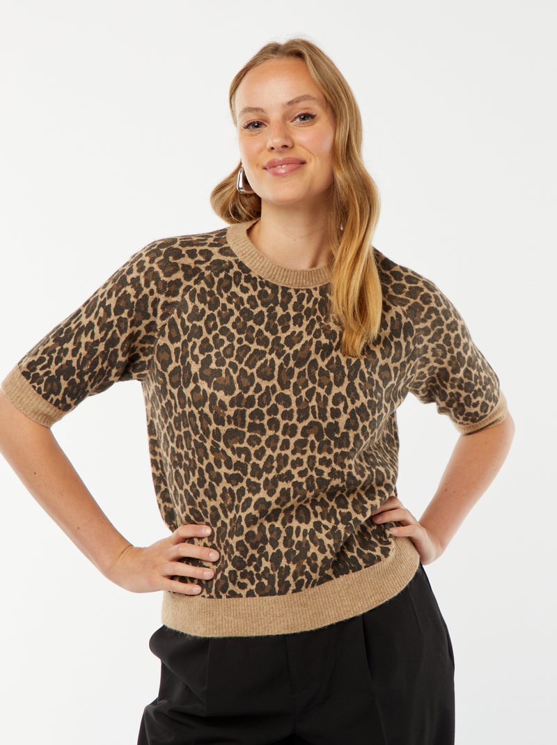 Pullover con maniche 3/4 lavorato a maglia Beige - Kiabi