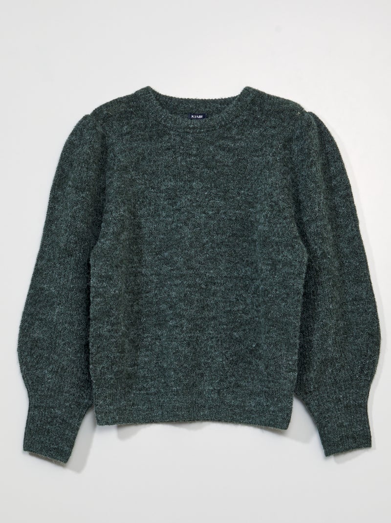 Pullover con maniche a palloncino e pompon grigio verde - Kiabi