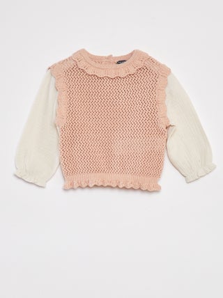 Pullover con maniche lunghe in garza di cotone