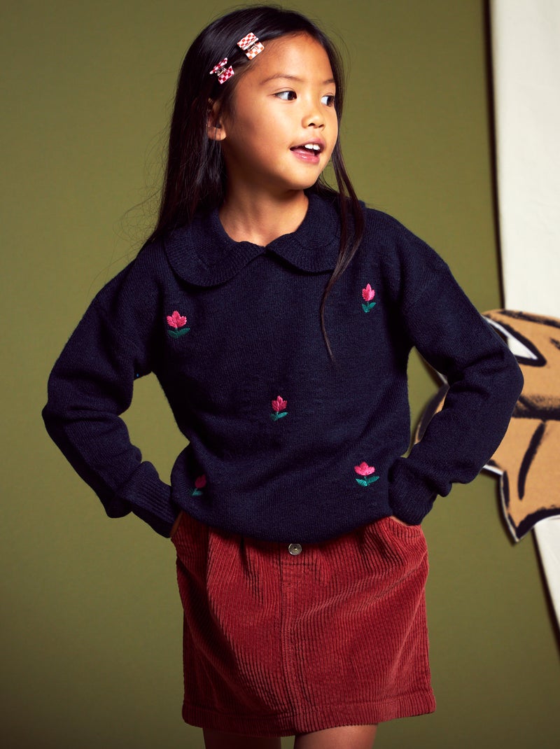 Pullover con motivi e colletto claudine blu - Kiabi