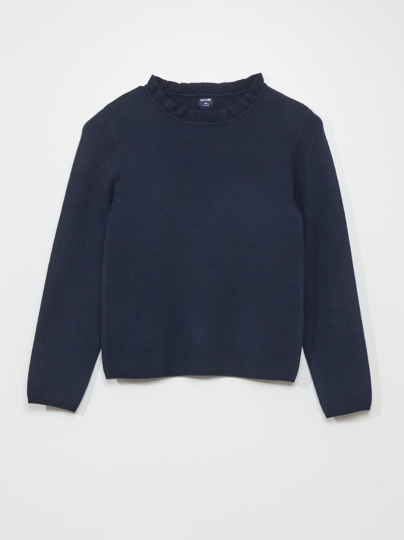 Pullover con motivo e colletto con fru-fru blu - Kiabi