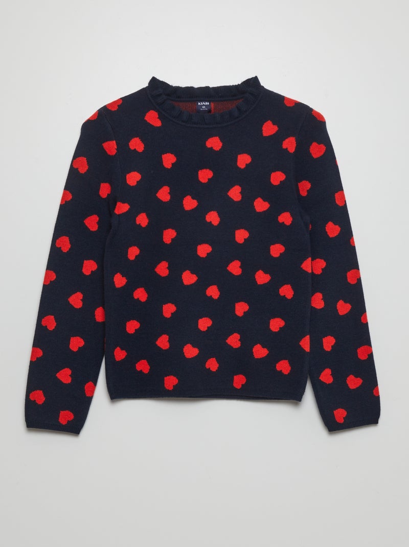 Pullover con motivo e colletto con fru-fru BLU - Kiabi