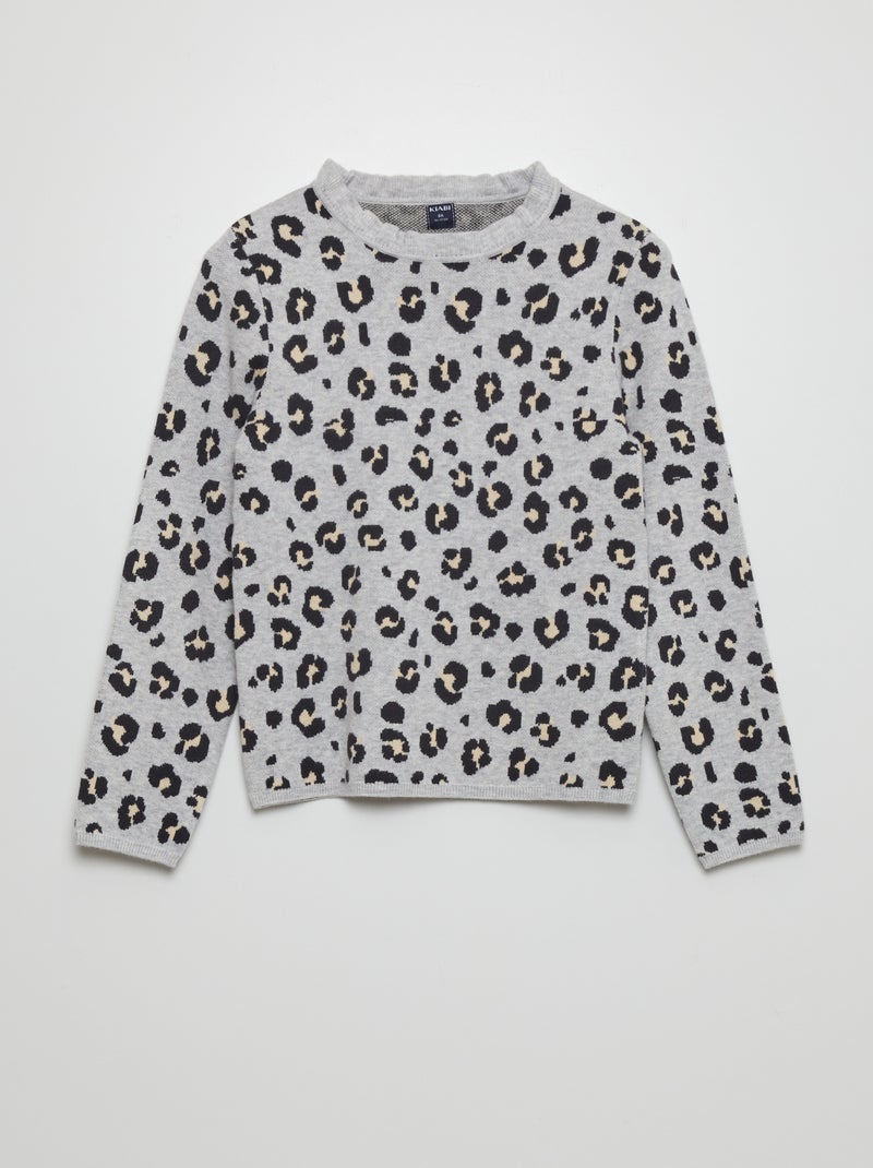Pullover con motivo e colletto con fru-fru GRIGIO - Kiabi