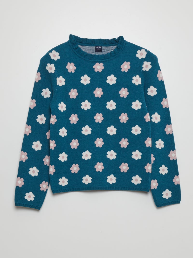 Pullover con motivo e colletto con fru-fru VERDE - Kiabi