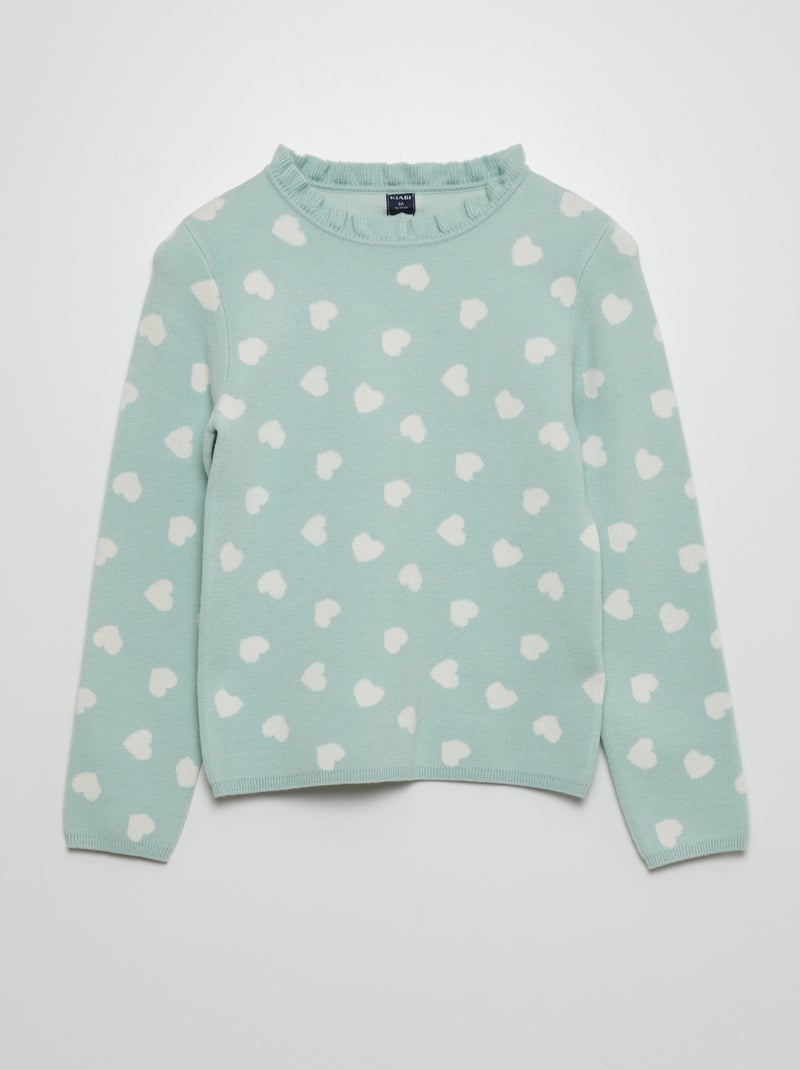 Pullover con motivo e colletto con fru-fru VERDE - Kiabi