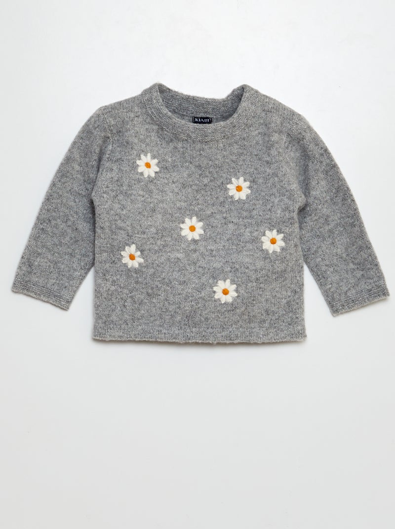 Pullover con ricami a forma di fiore GRIGIO - Kiabi