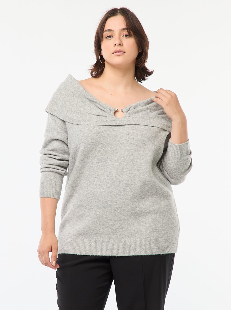 Pullover con scollo bardot e dettaglio sul petto Grigio - Kiabi