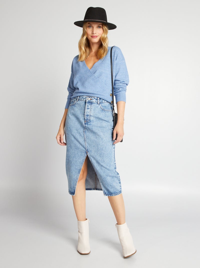 Pullover con scollo incrociato BLU - Kiabi