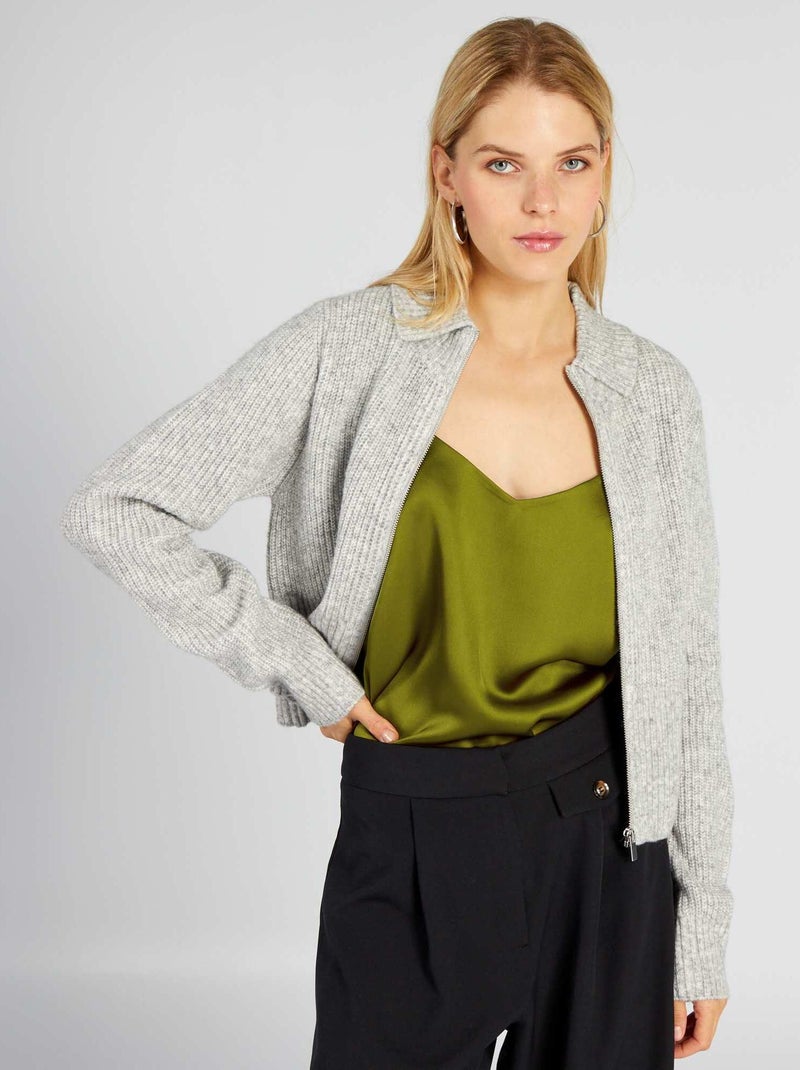 Pullover corto con zip in filato GRIGIO - Kiabi